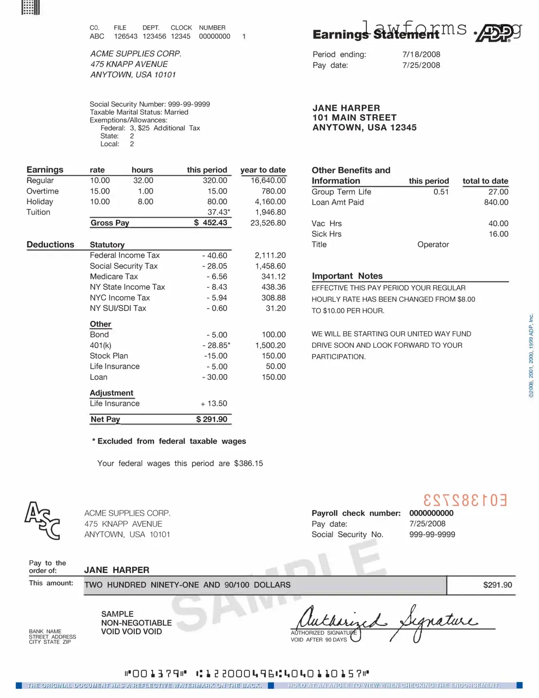 Fill Out a Valid Adp Pay Stub Template