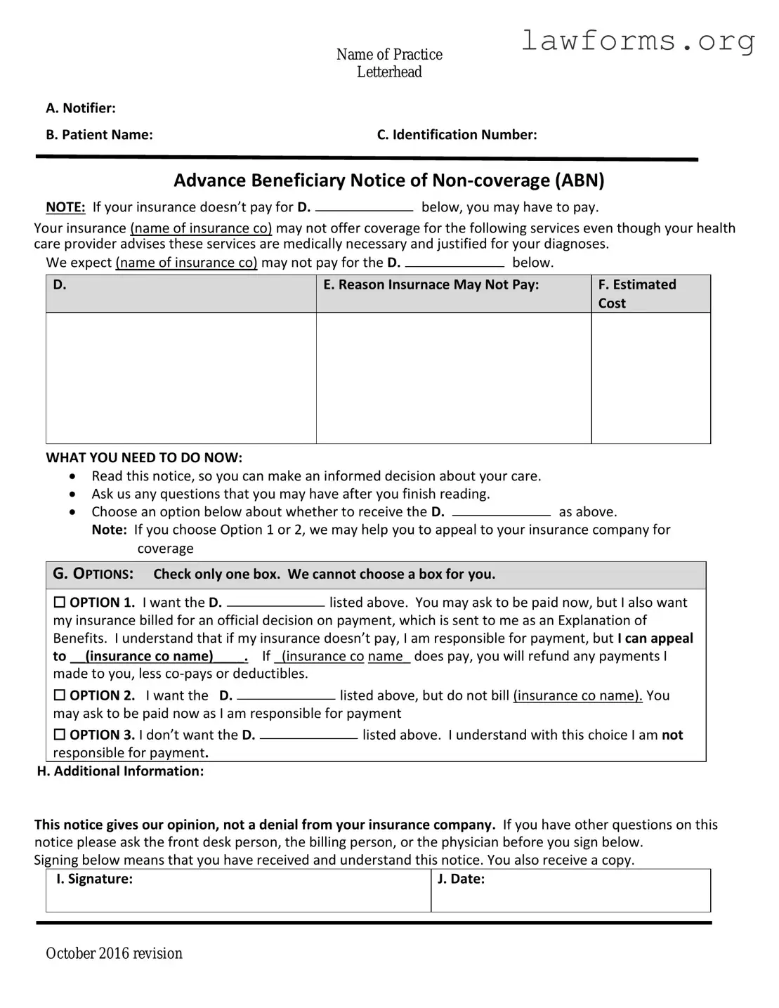 Fill Out a Valid Advance Beneficiary Notice of Non-coverage Template