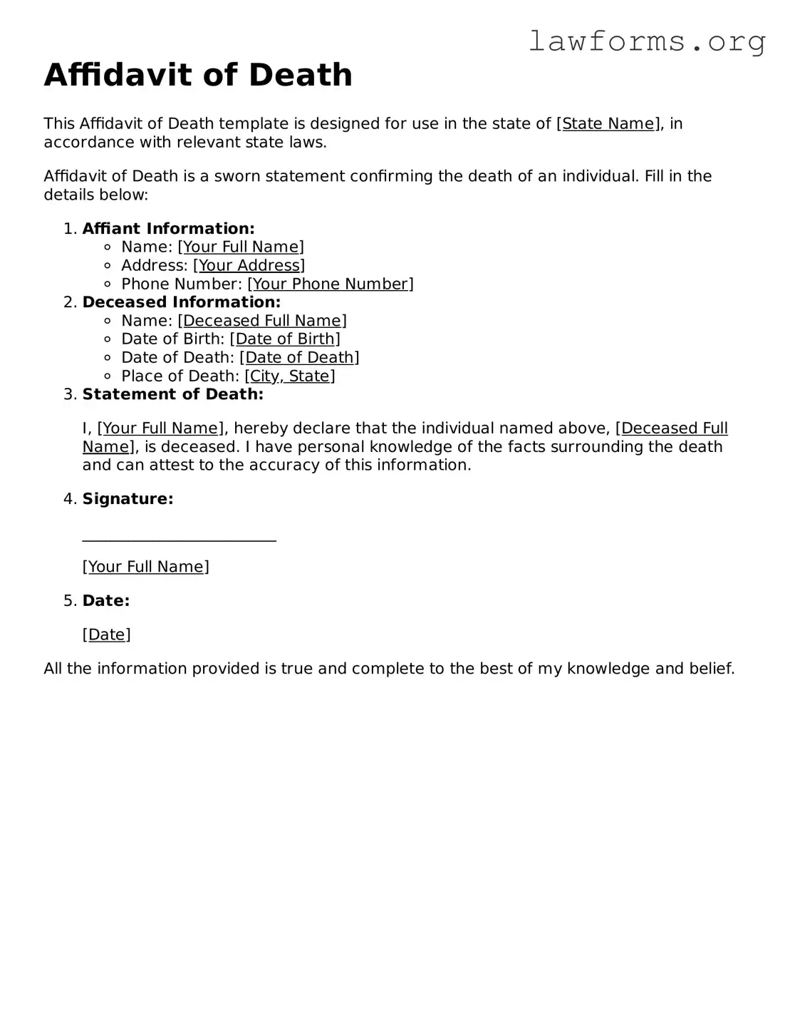Valid Affidavit of Death Form