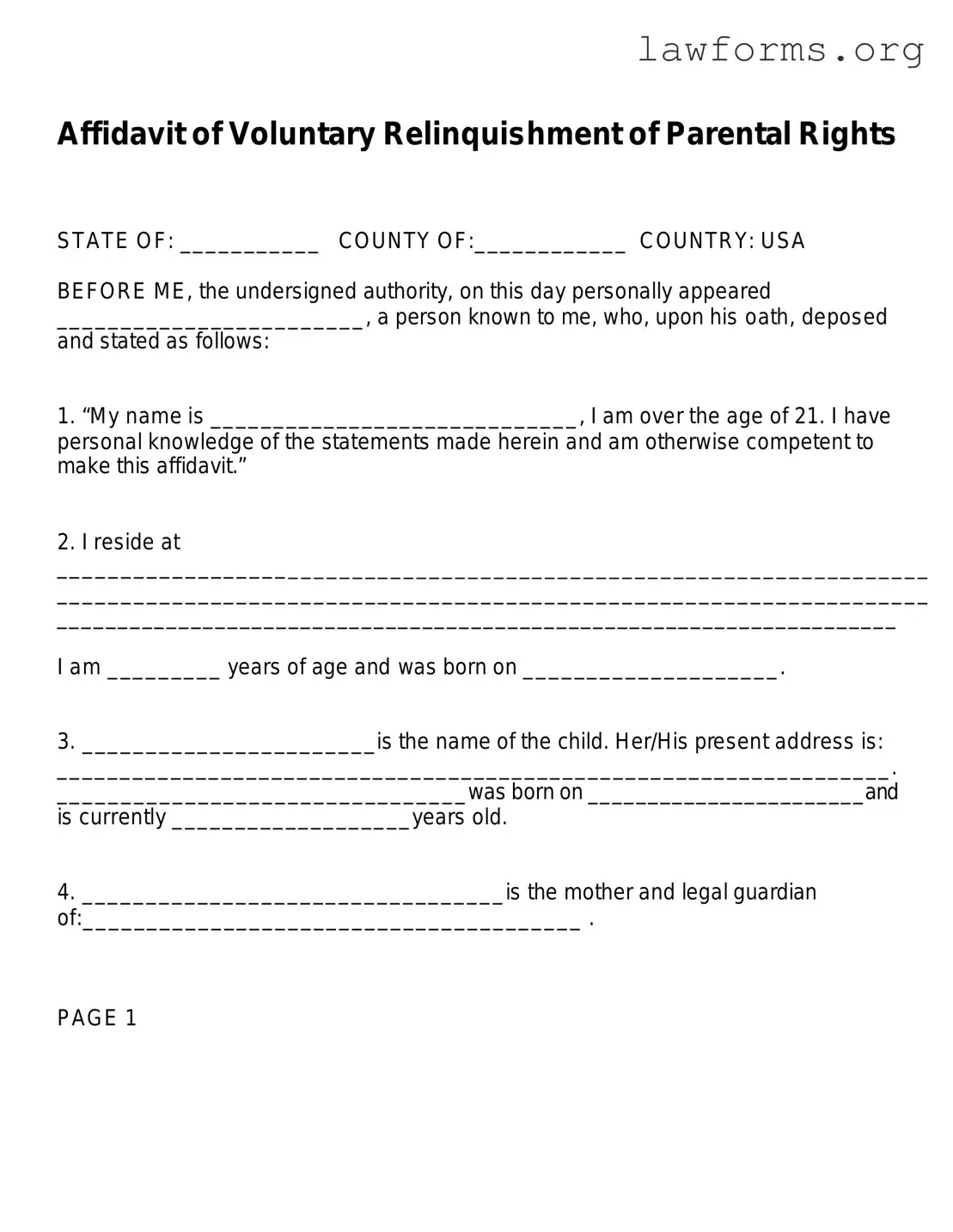 Fill Out a Valid Affidavit Parental Rights Template