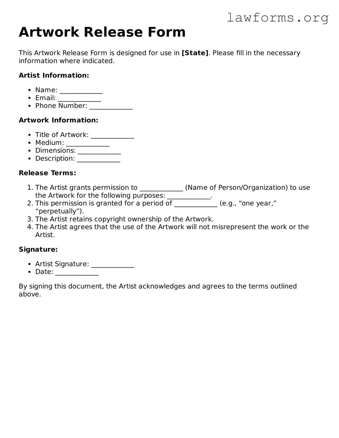 Valid Artwork Release Form