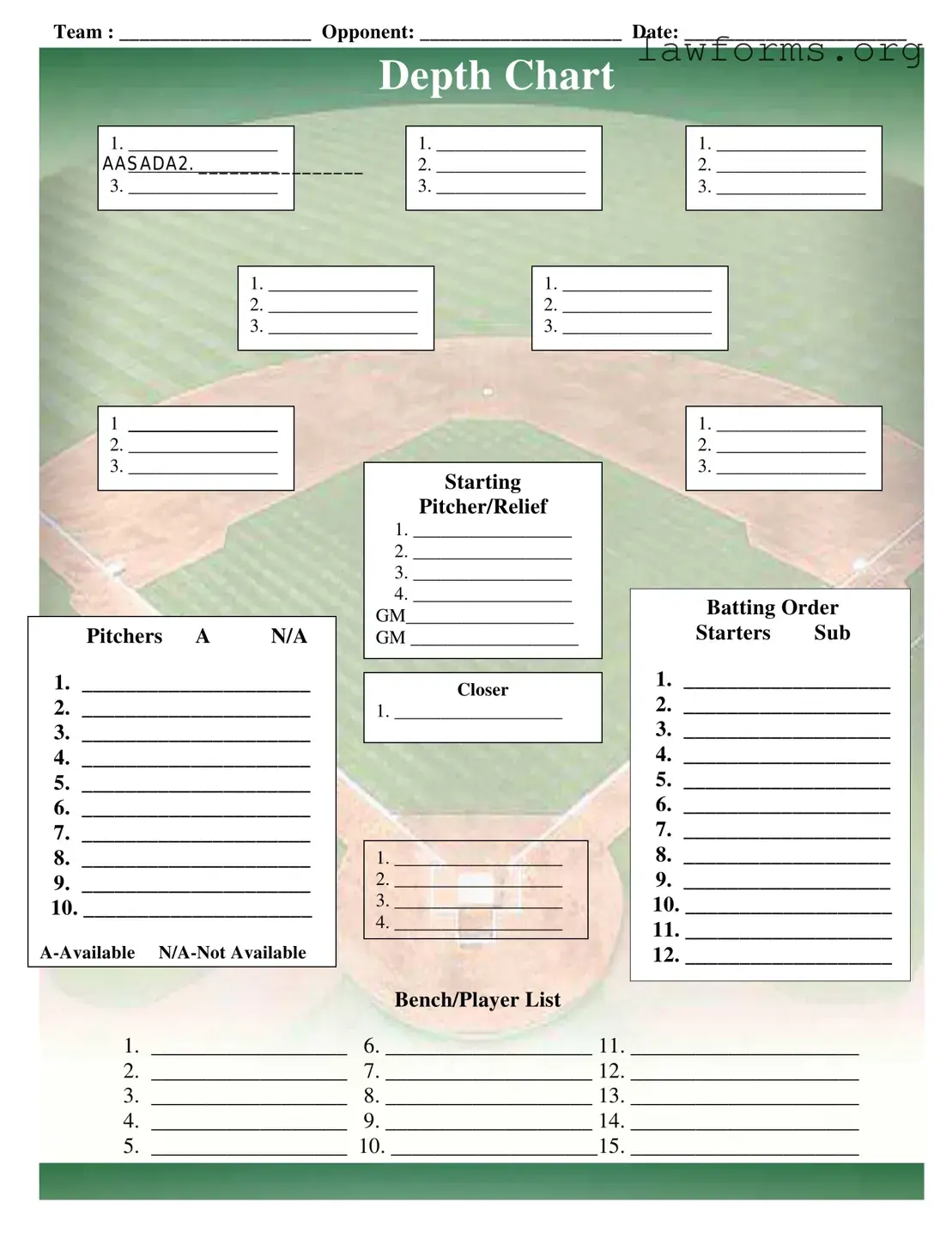 Fill Out a Valid Baseball Field Lineup Template