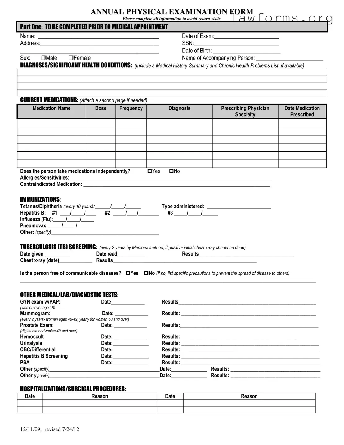 Fill Out a Valid Annual Physical Examination Template