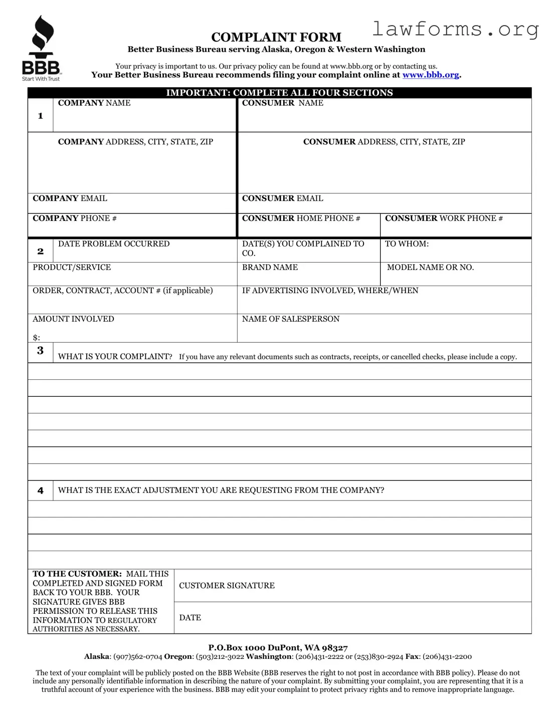 Fill Out a Valid Bbb Complaint Template
