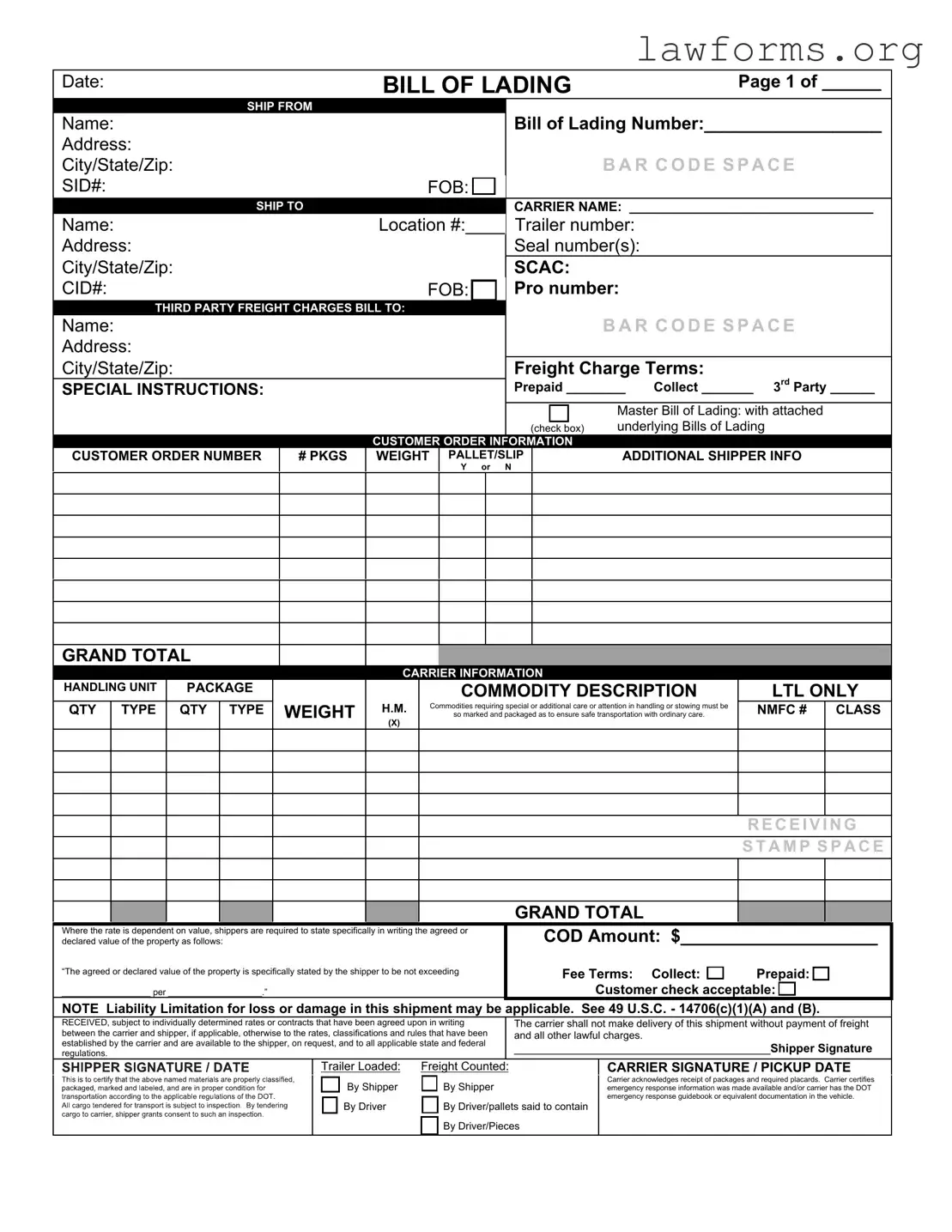 Fill Out a Valid Bill of Lading with a Supplement Template