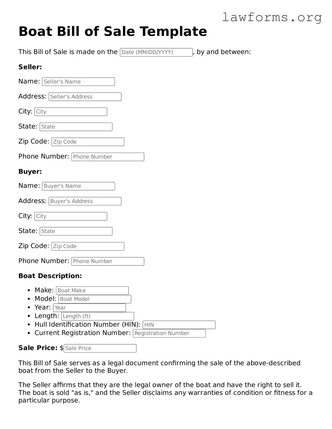Valid Boat Bill of Sale Form