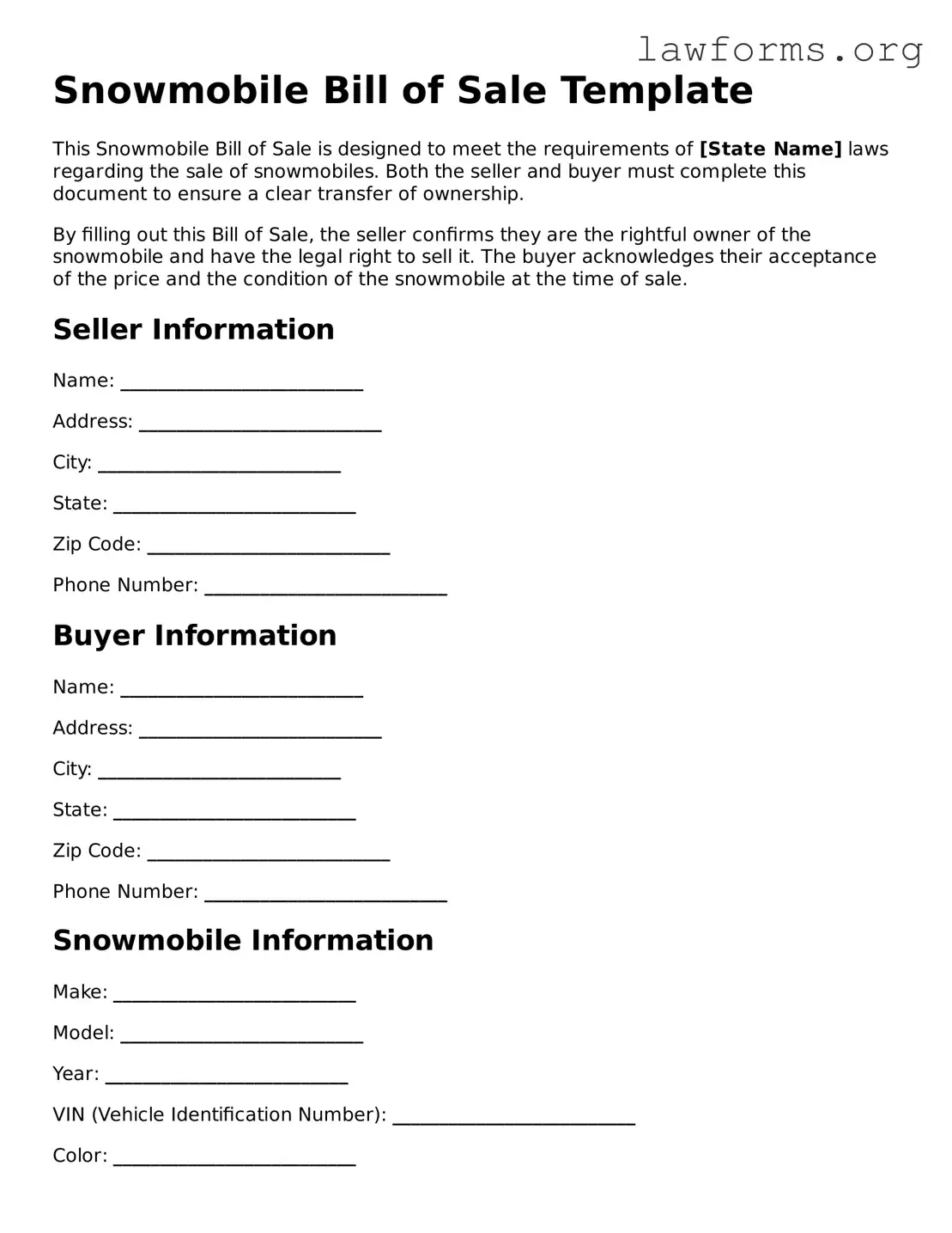 Valid Snowmobile Bill of Sale Form