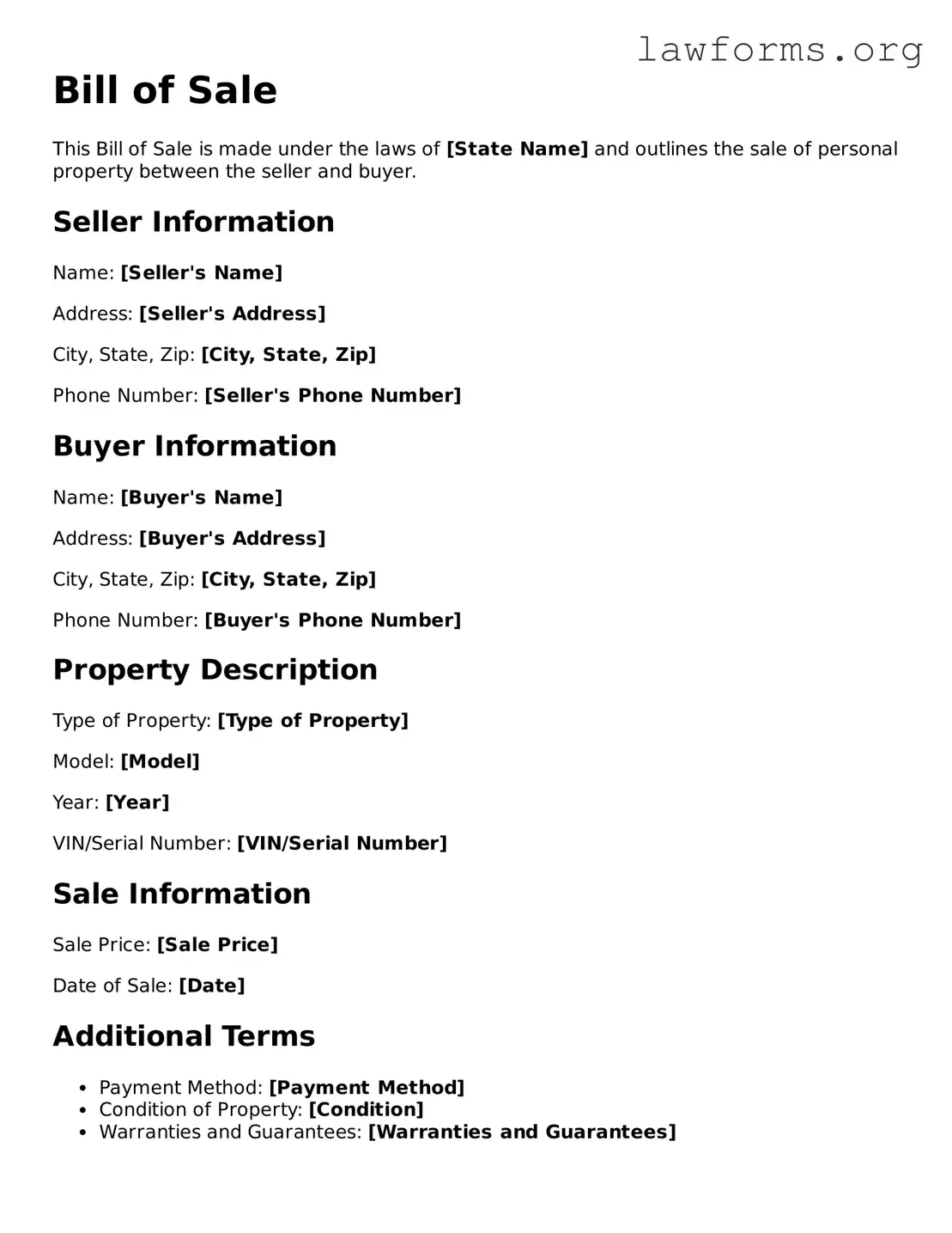 Valid Bill of Sale Form
