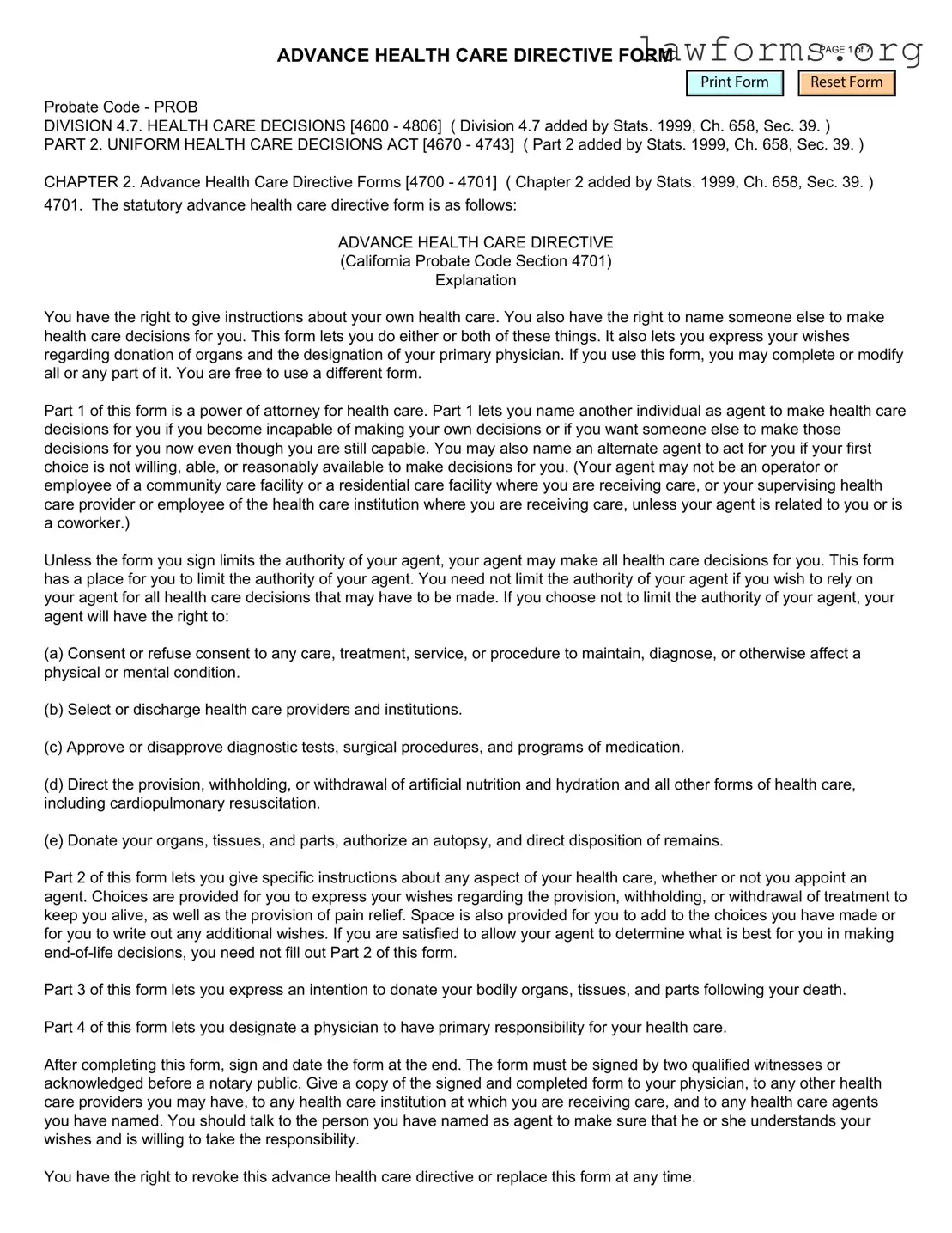 Fill Out a Valid California Advanced Health Care Directive Template