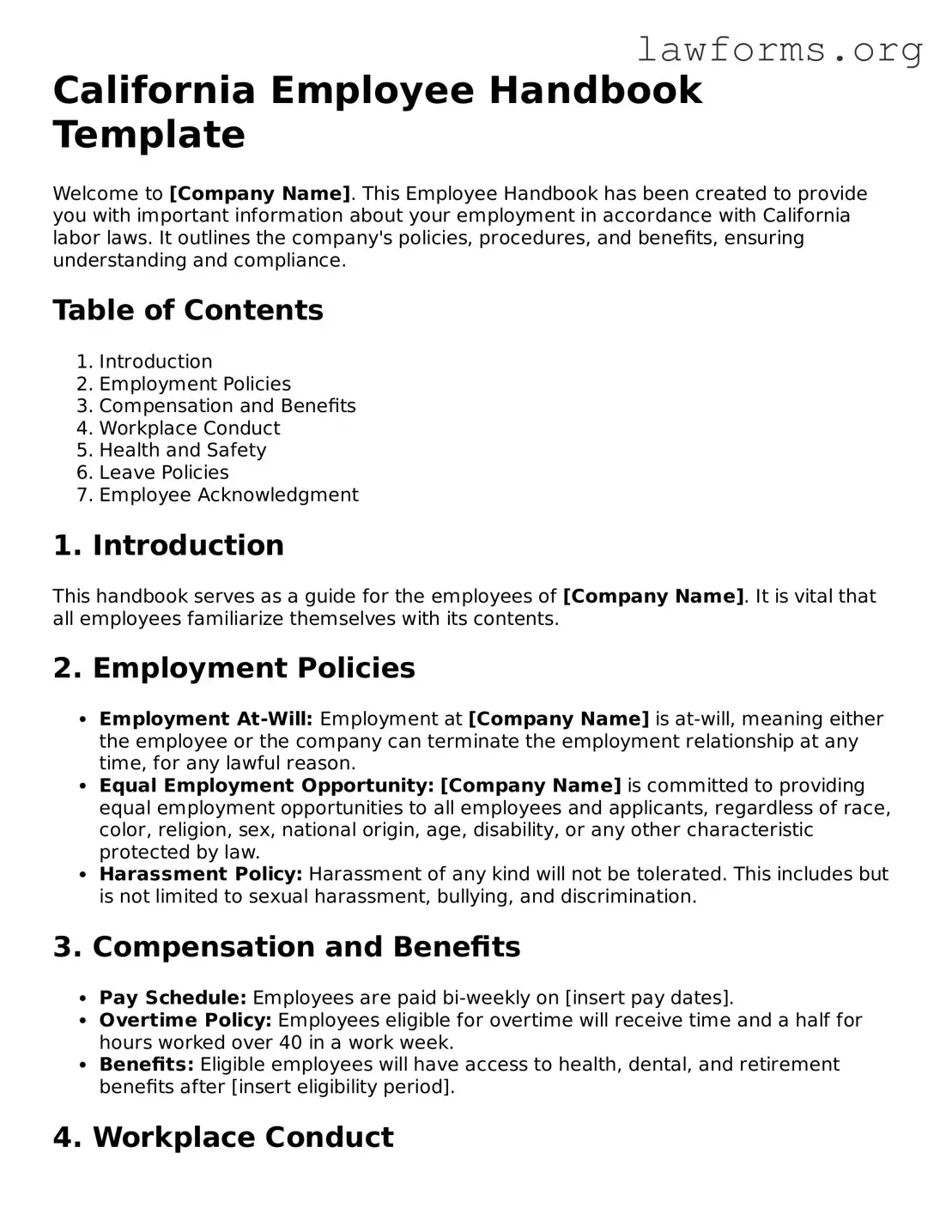 Attorney-Approved Employee Handbook Template for the State of California