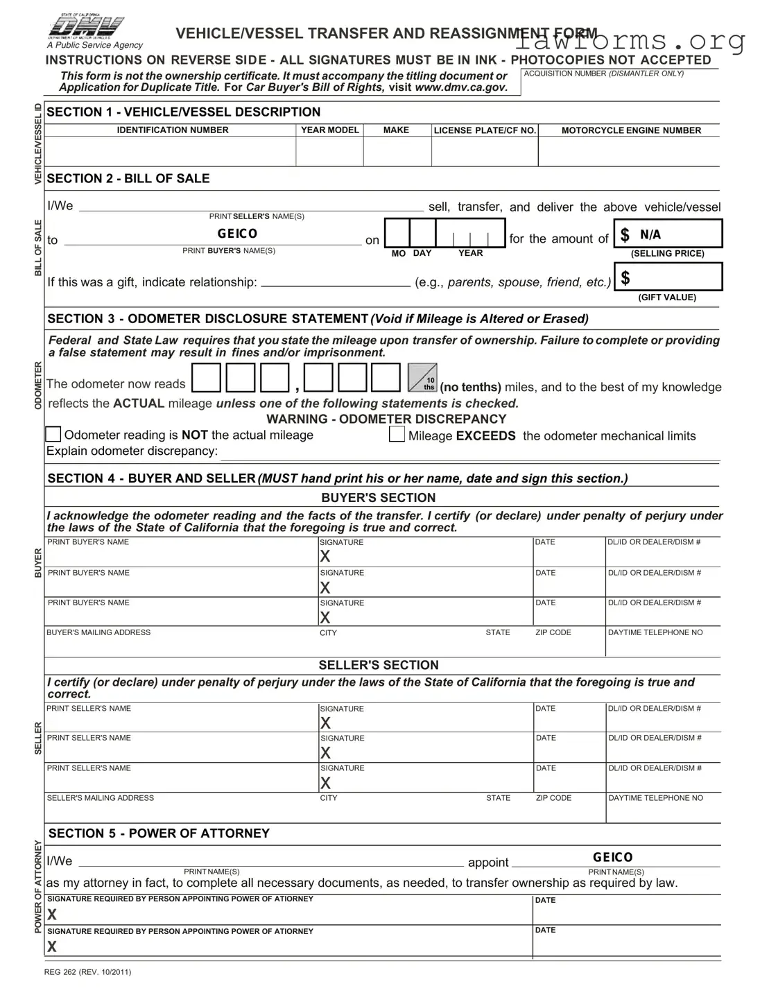 Fill Out a Valid California Fotm Reg 262 Template