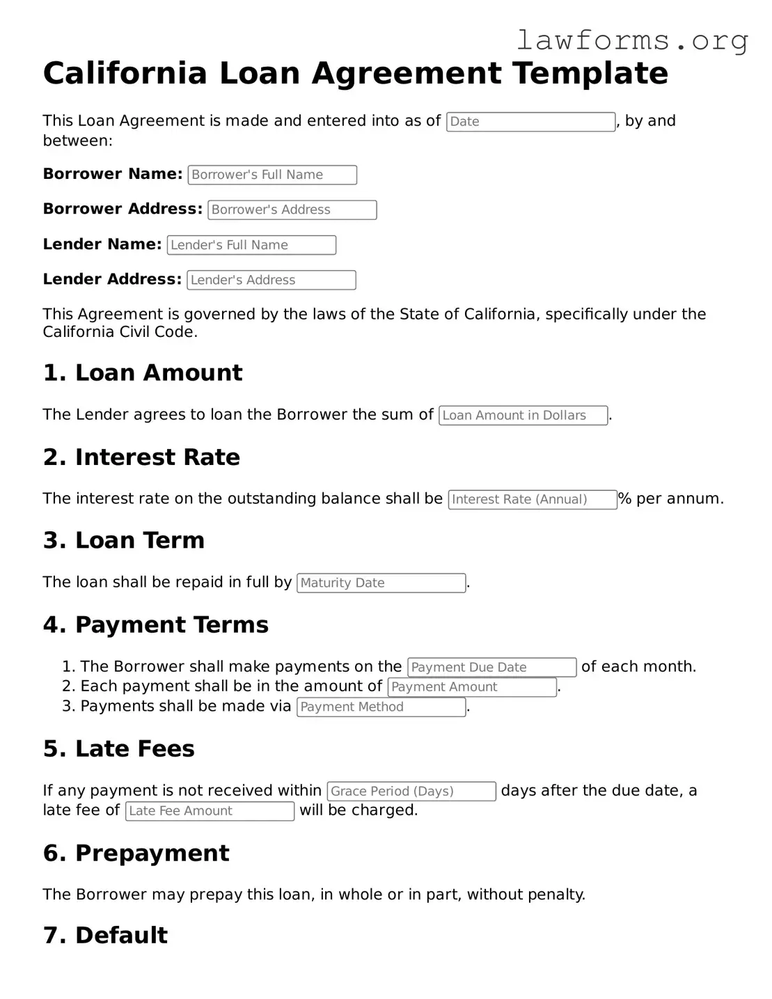 Attorney-Approved Loan Agreement Template for the State of California