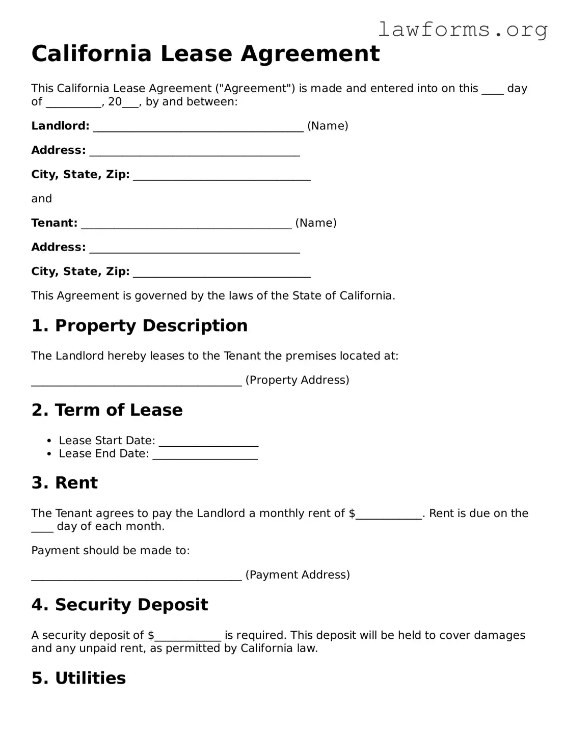 Attorney-Approved Lease Agreement Template for the State of California