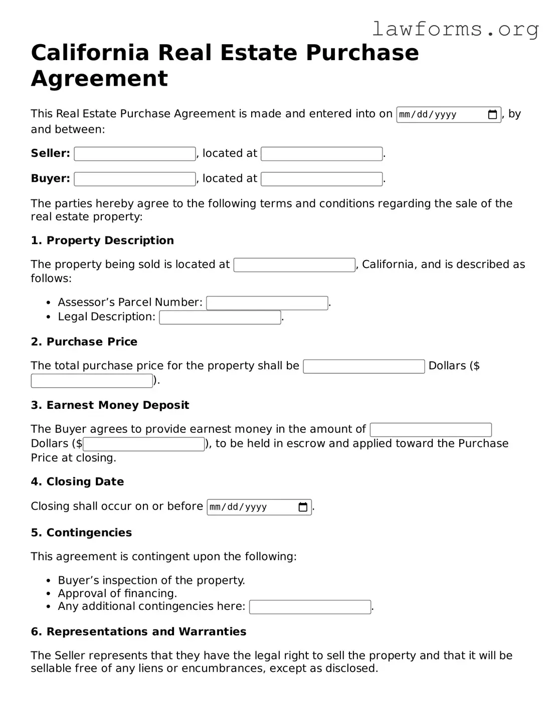 Attorney-Approved Real Estate Purchase Agreement Template for the State of California
