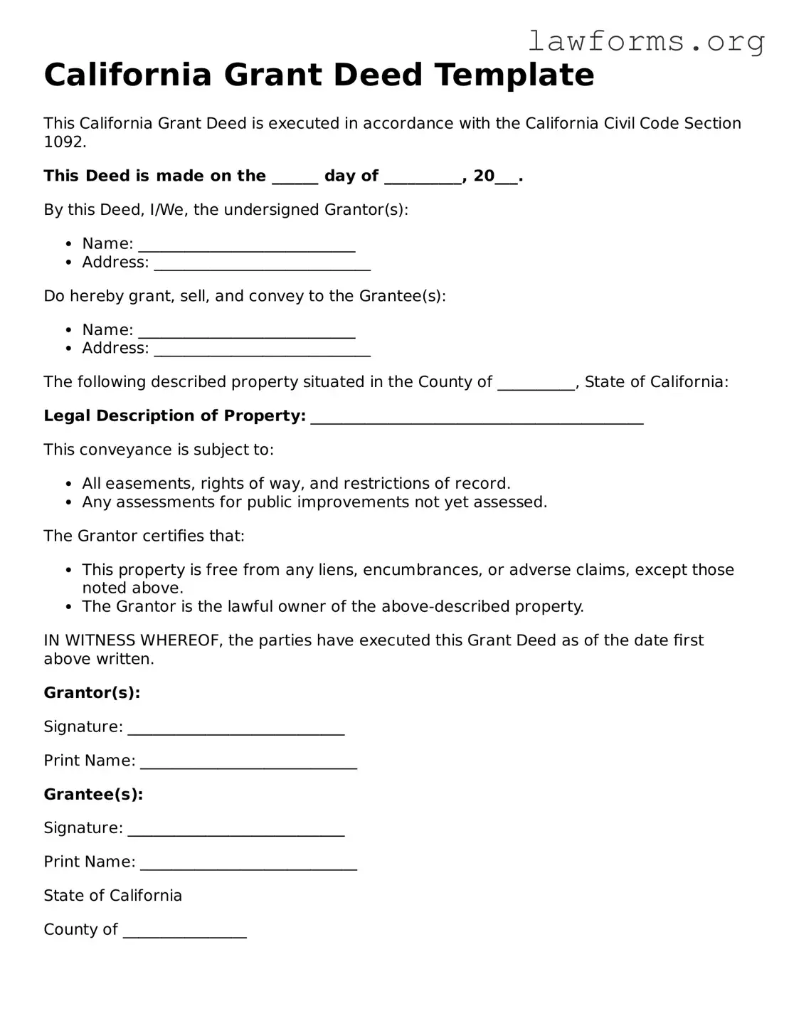 Attorney-Approved Deed Template for the State of California