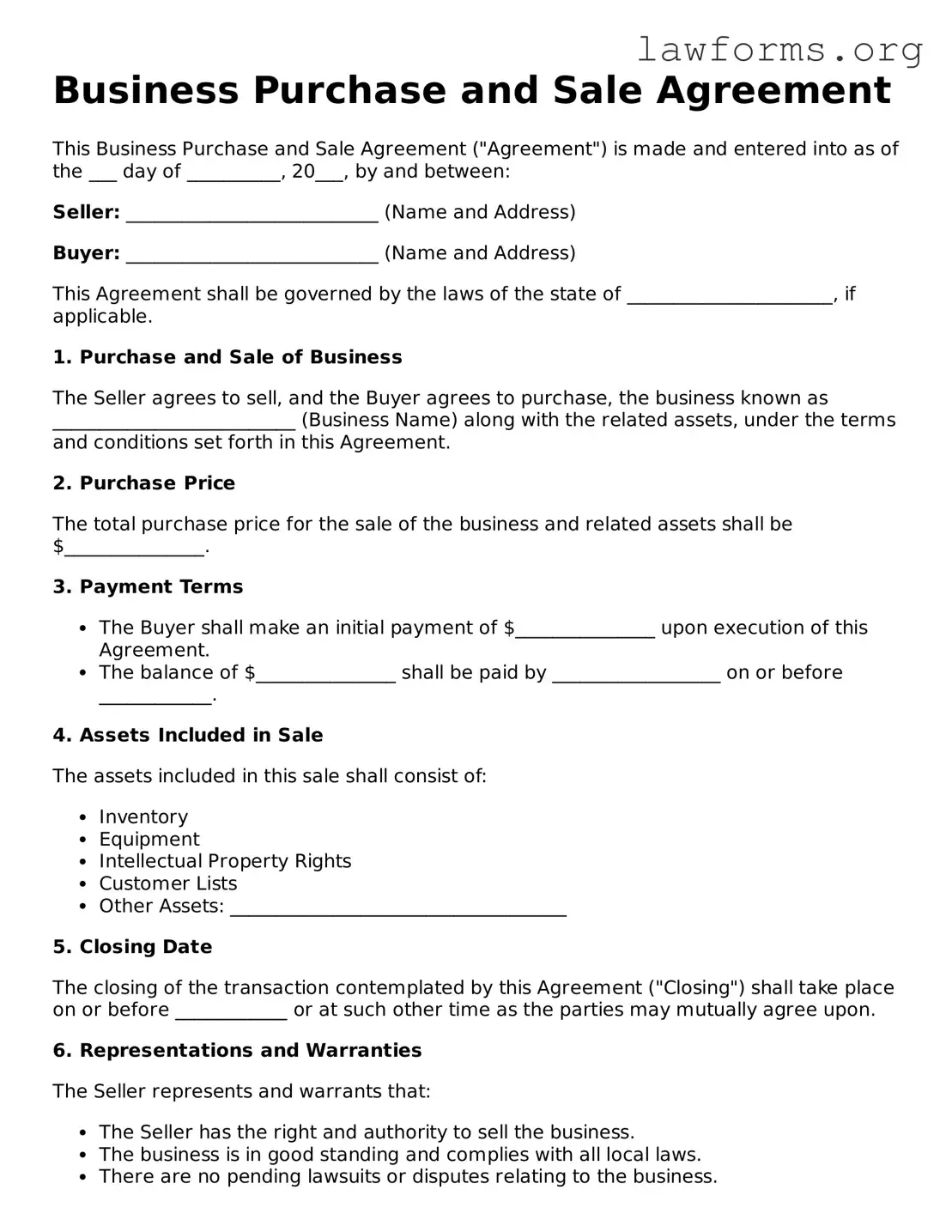 Valid Business Purchase and Sale Agreement Form