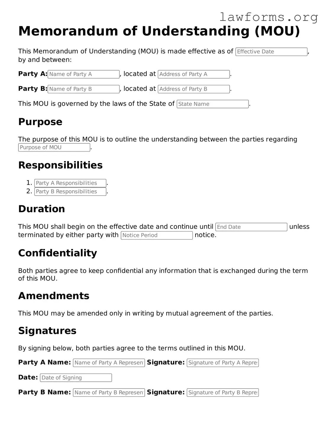 Valid Memorandum of Understanding Form