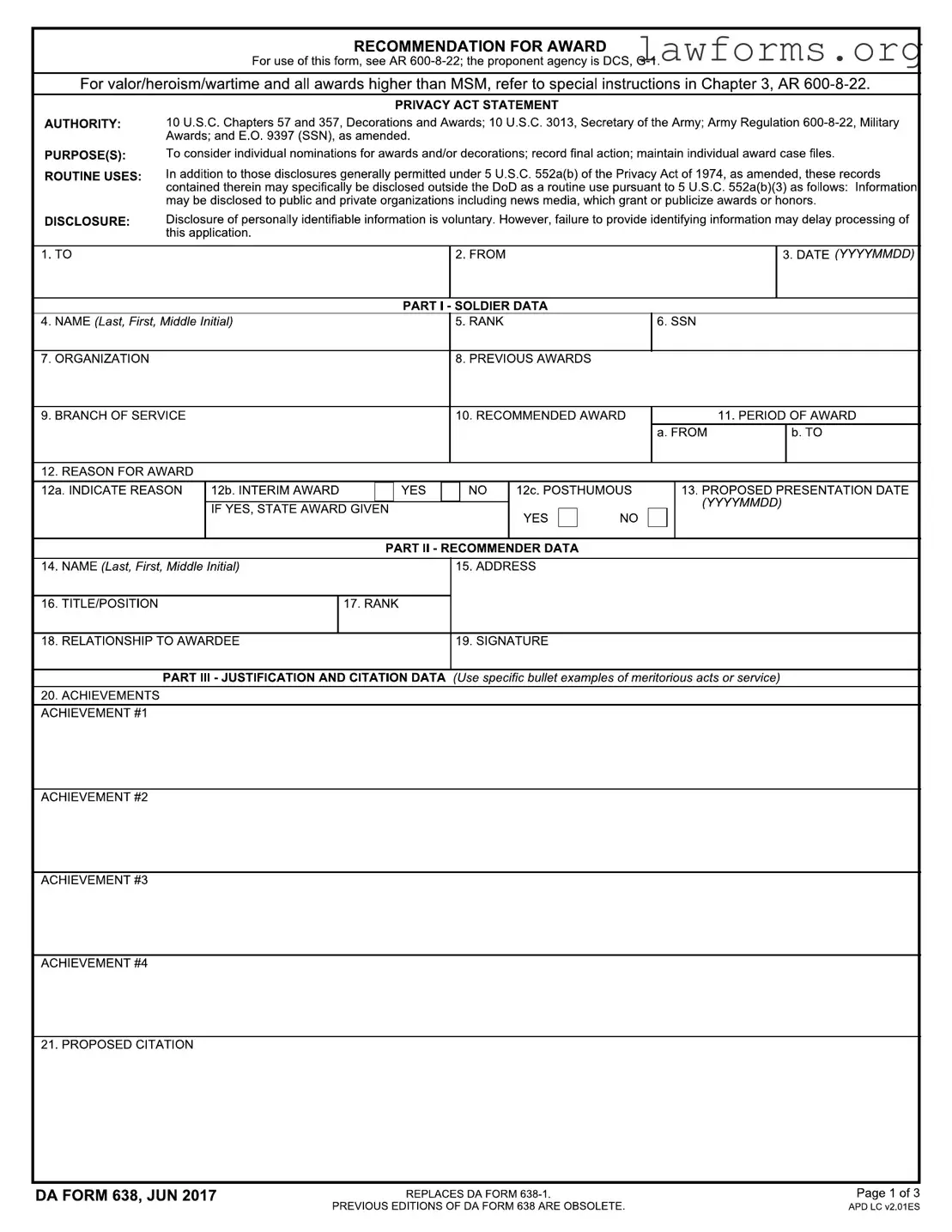 Fill Out a Valid Da 638 Template