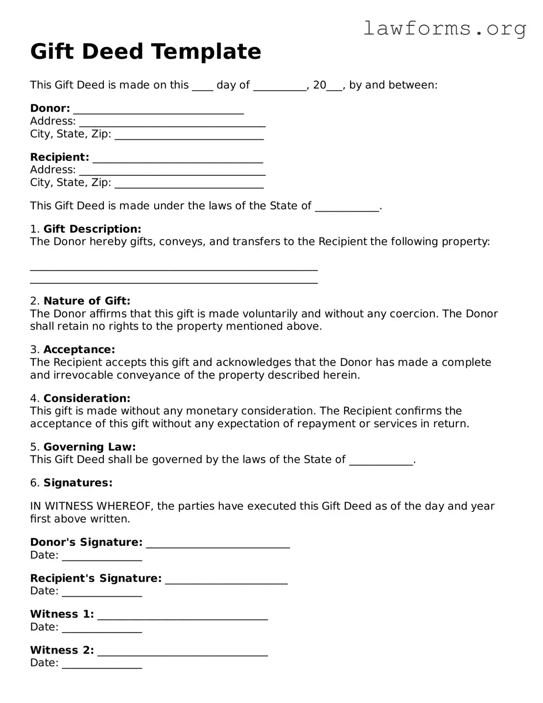Free Gift Deed Template Fillable PDF Form Free Gift Deed Template Fillable PDF Form