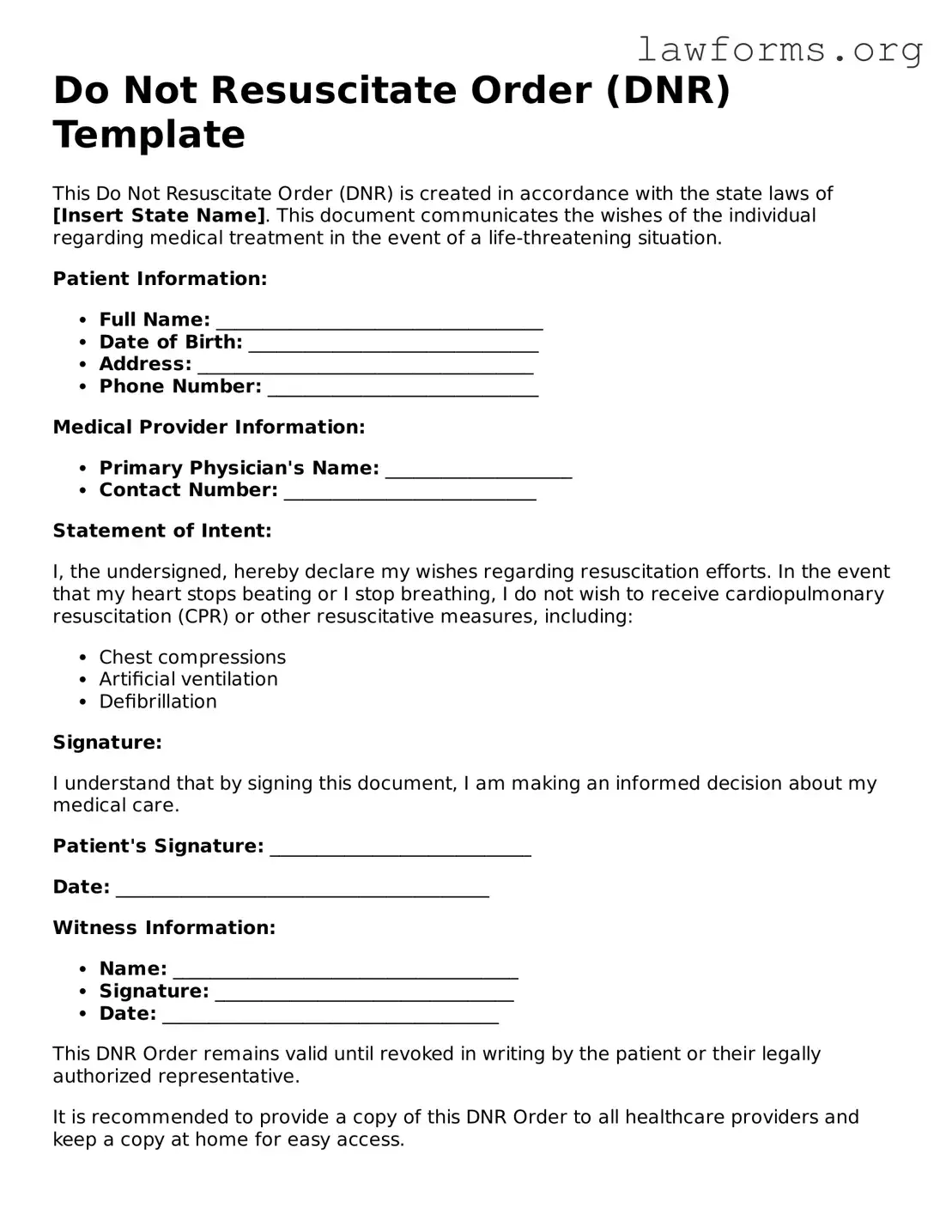 Valid Do Not Resuscitate Order Form