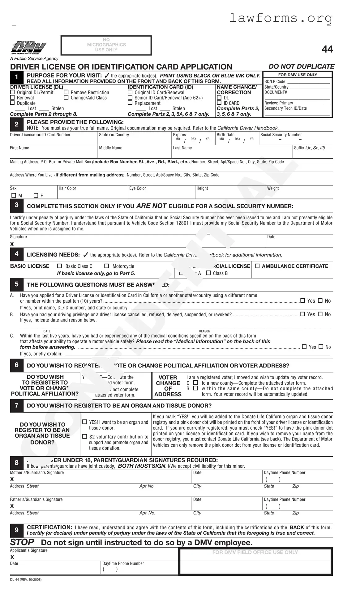 Fill Out a Valid Ca Dmv Dl 44 Template