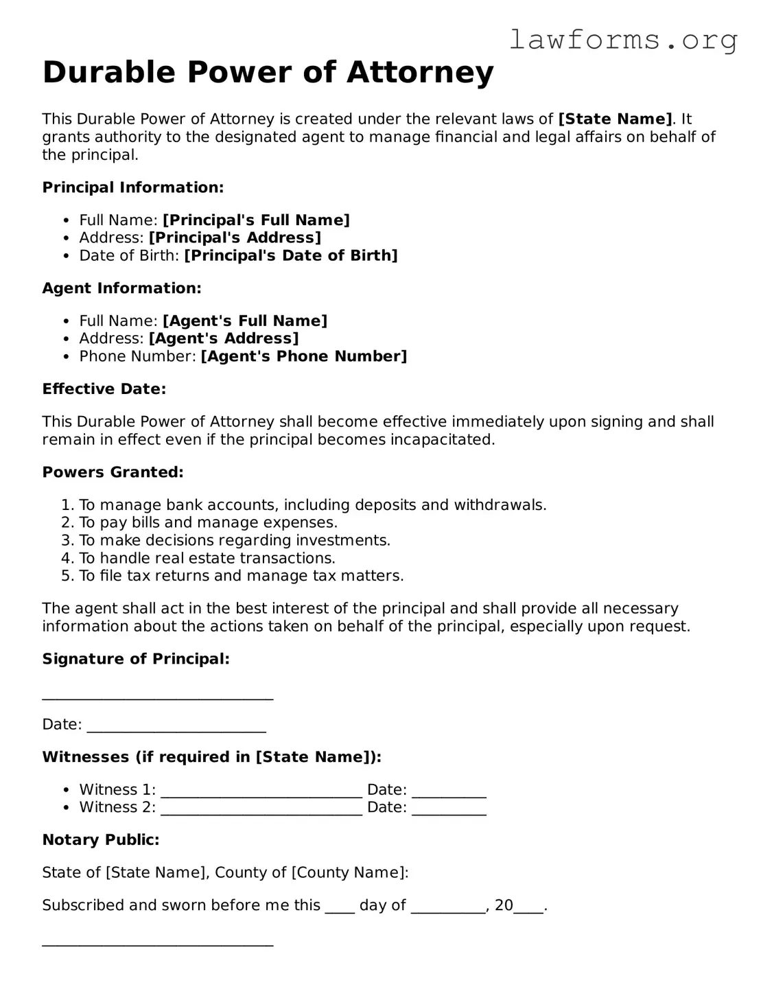 Valid Durable Power of Attorney Form