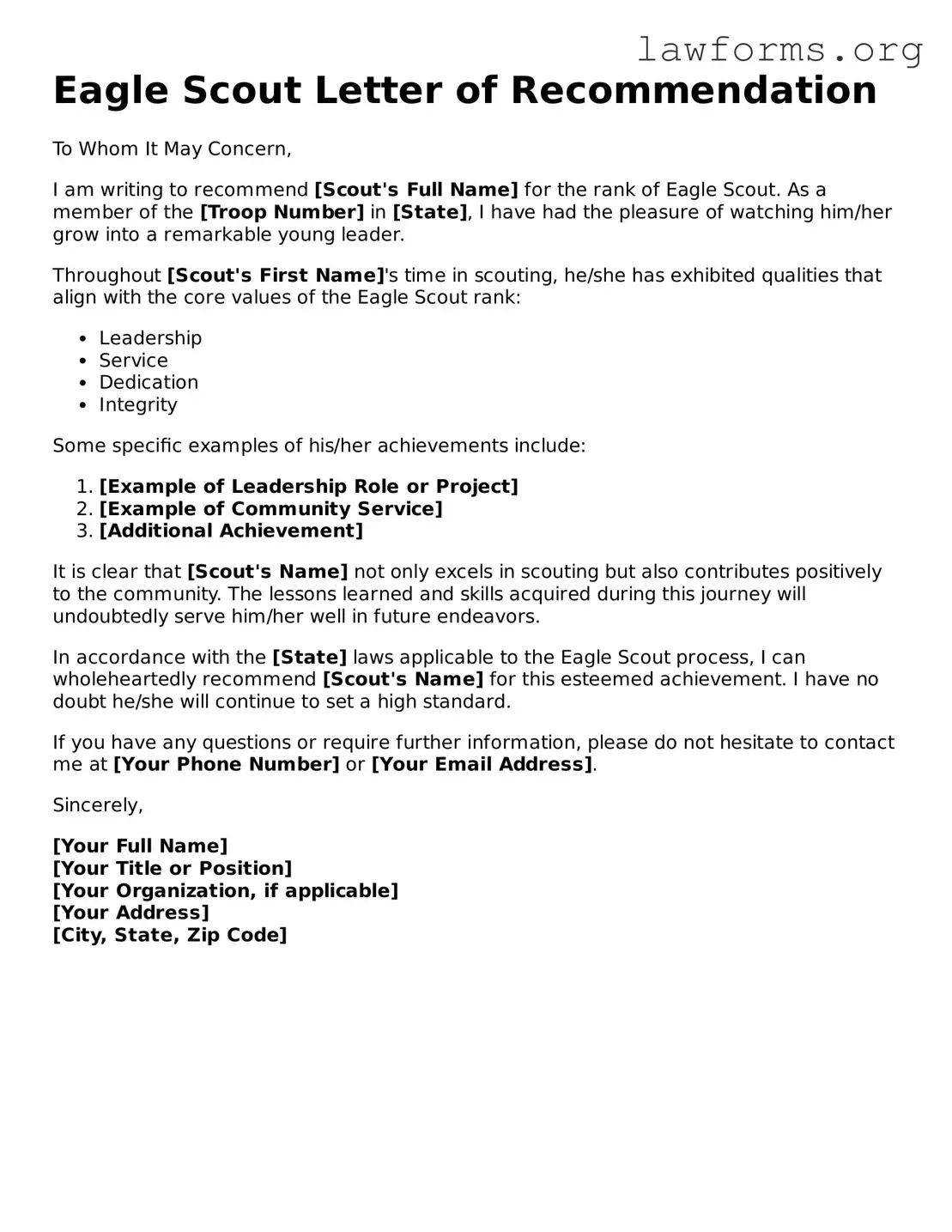 Valid Eagle Scout Letter of Recommendation Form