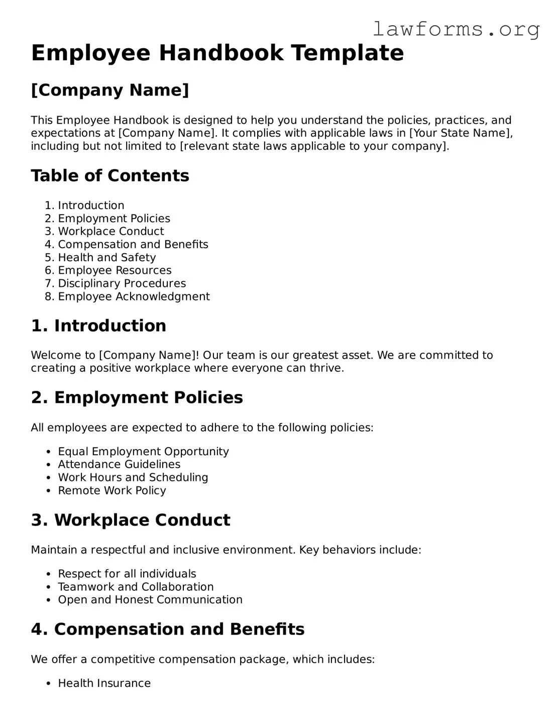 Valid Employee Handbook Form