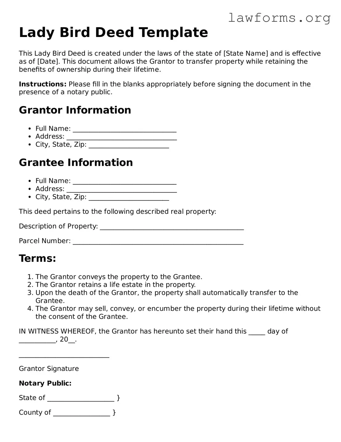 Valid Lady Bird Deed Form