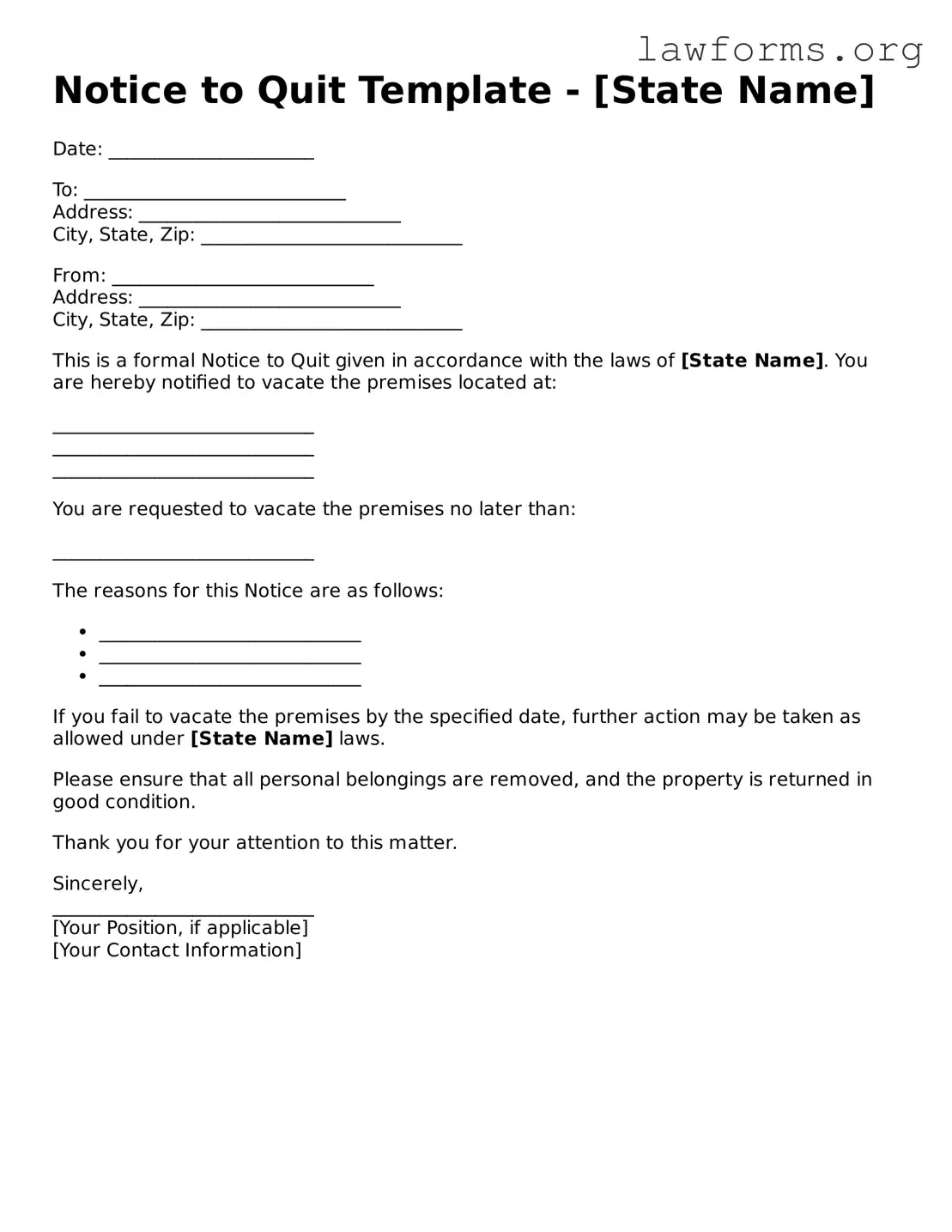 Valid Notice to Quit Form