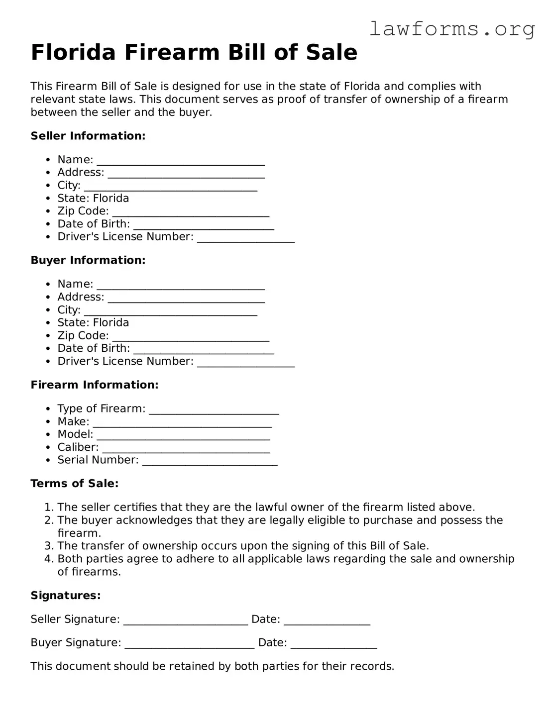 Attorney-Approved Firearm Bill of Sale Template for the State of Florida