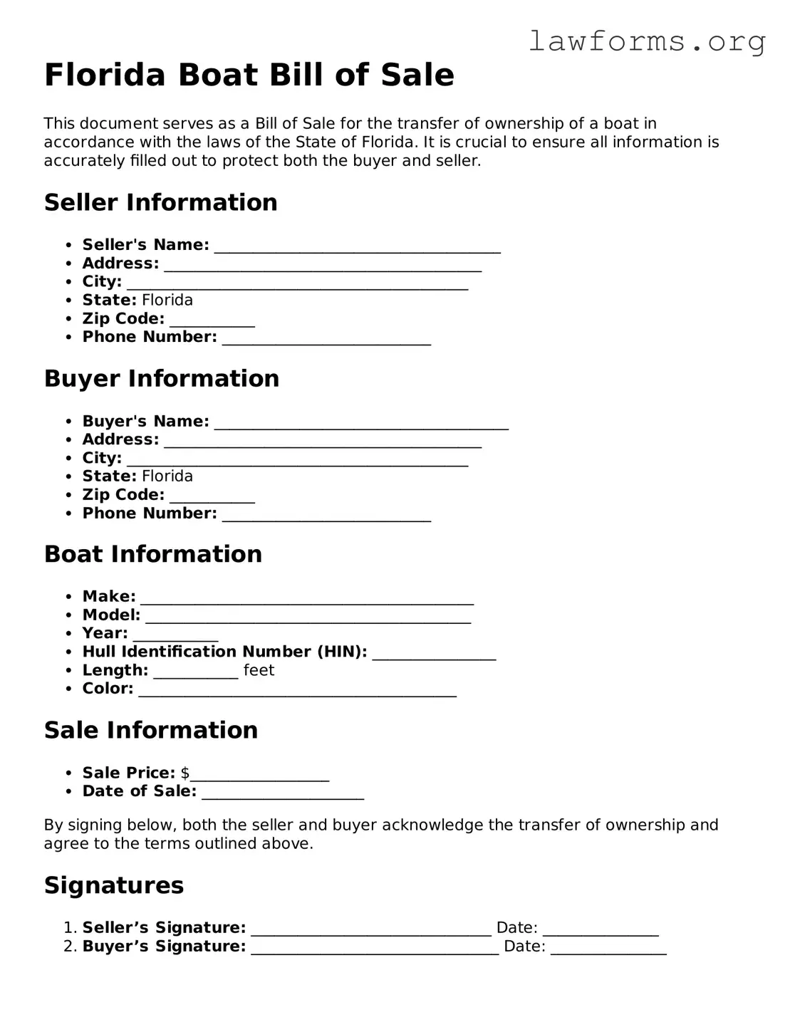 Attorney-Approved Boat Bill of Sale Template for the State of Florida