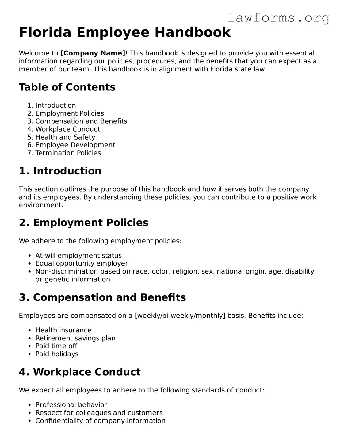 Attorney-Approved Employee Handbook Template for the State of Florida