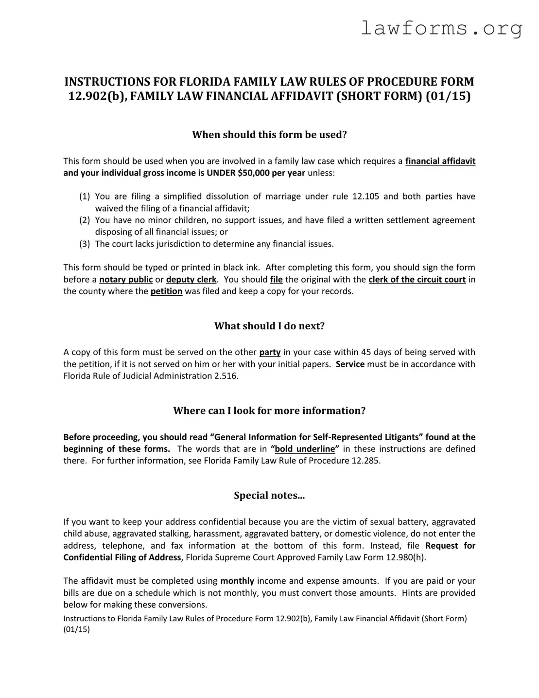 Fill Out a Valid Florida Financial Affidavit Short 12.902(b) Template
