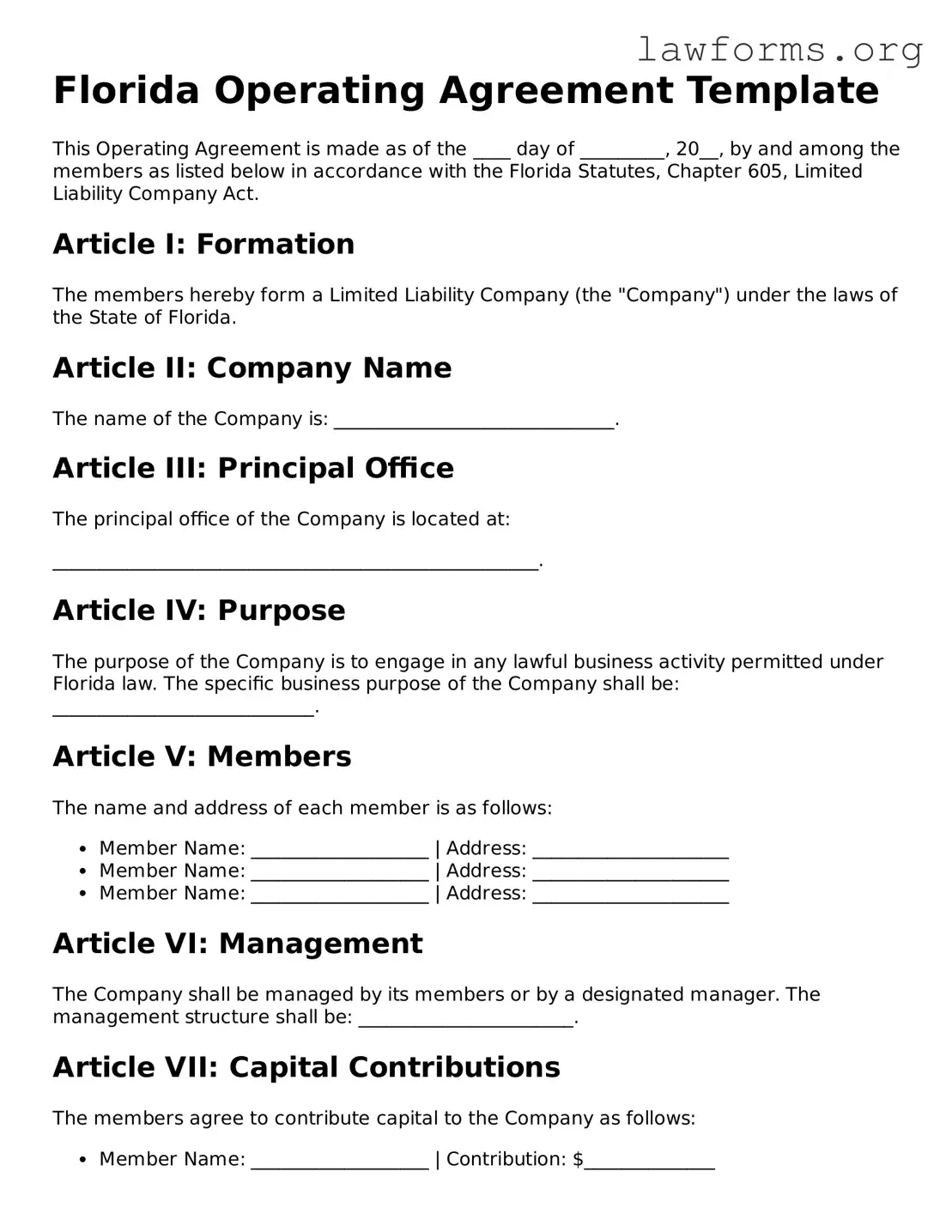 Attorney-Approved Operating Agreement Template for the State of Florida