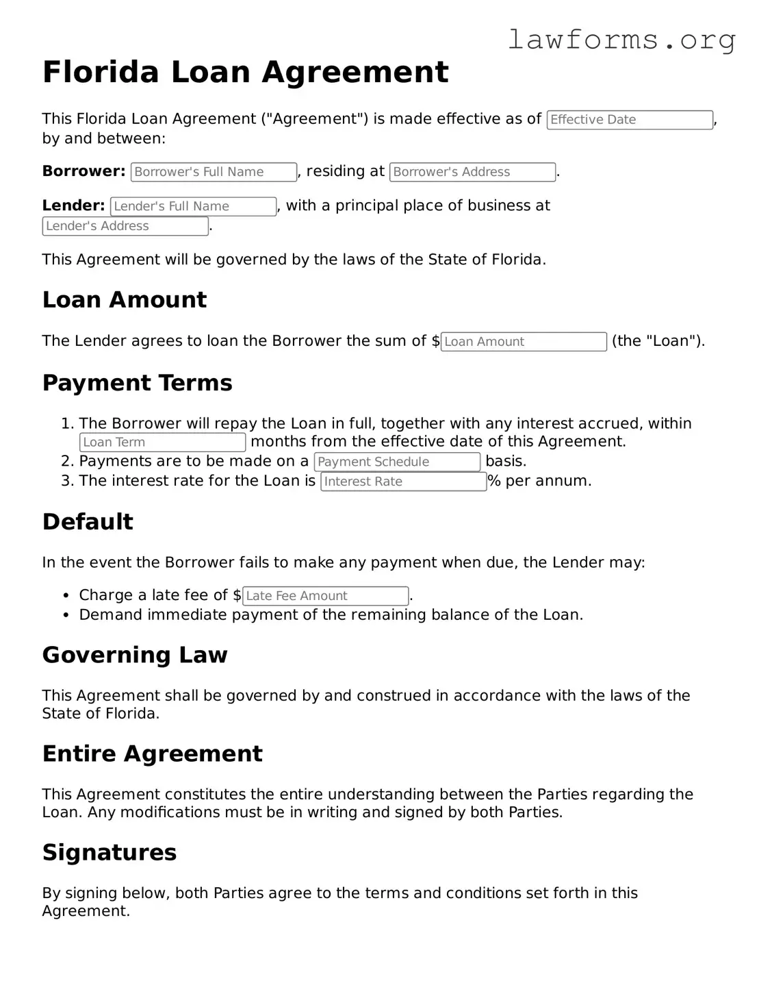 Attorney-Approved Loan Agreement Template for the State of Florida