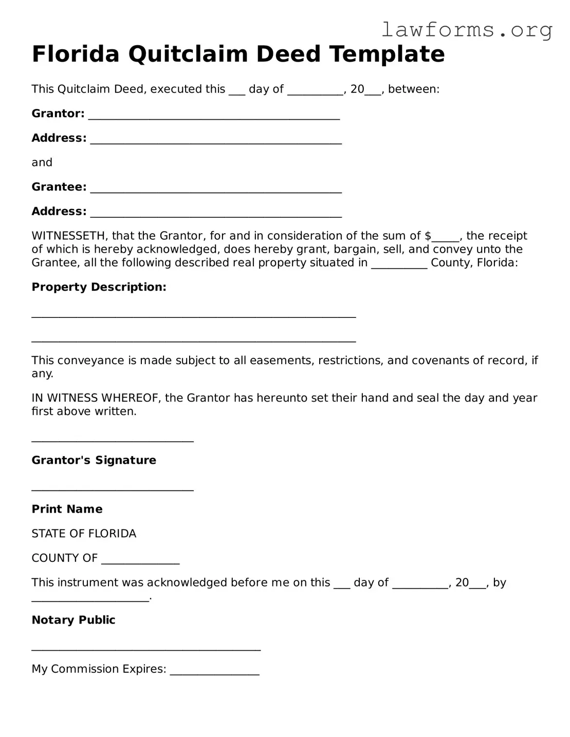 Attorney-Approved Quitclaim Deed Template for the State of Florida