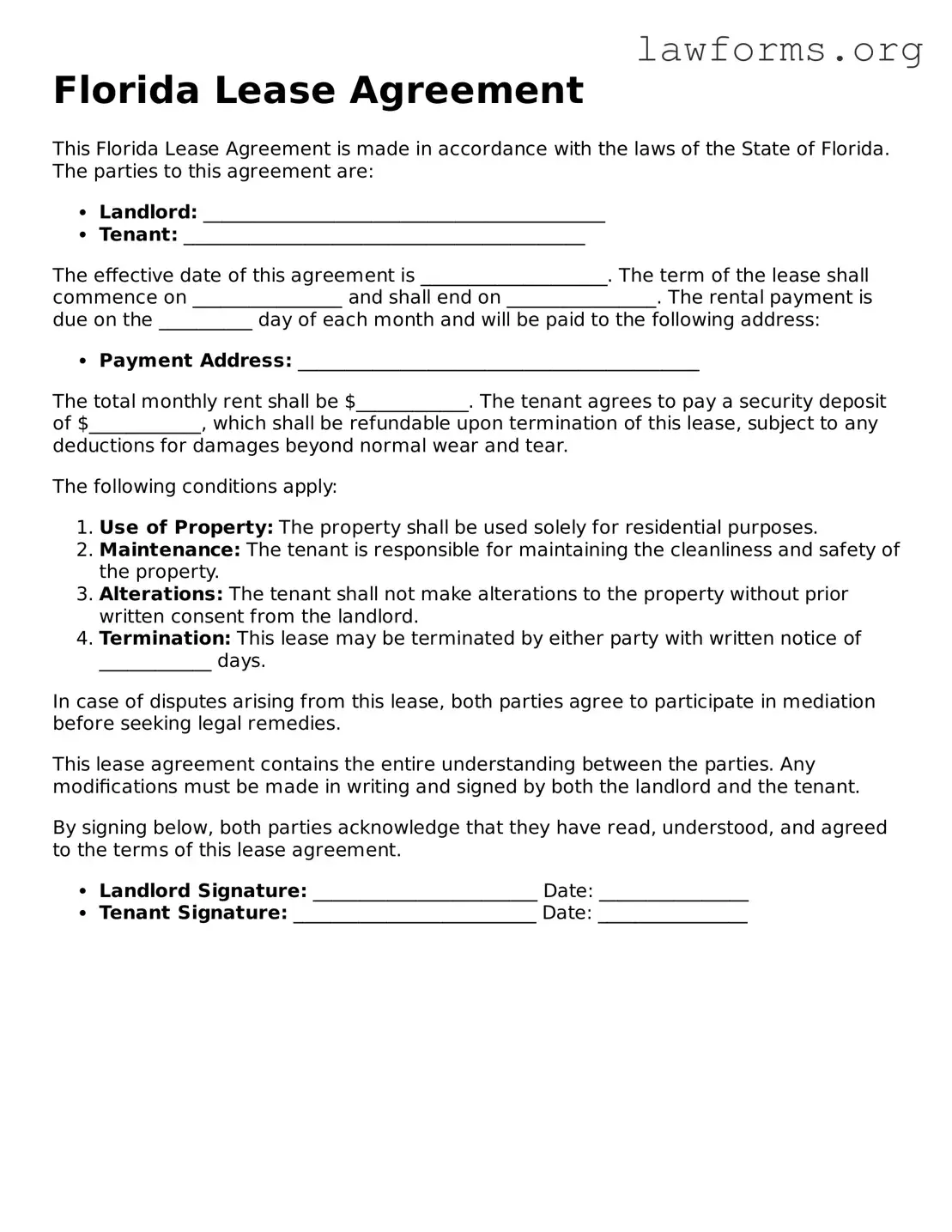 Attorney-Approved Lease Agreement Template for the State of Florida