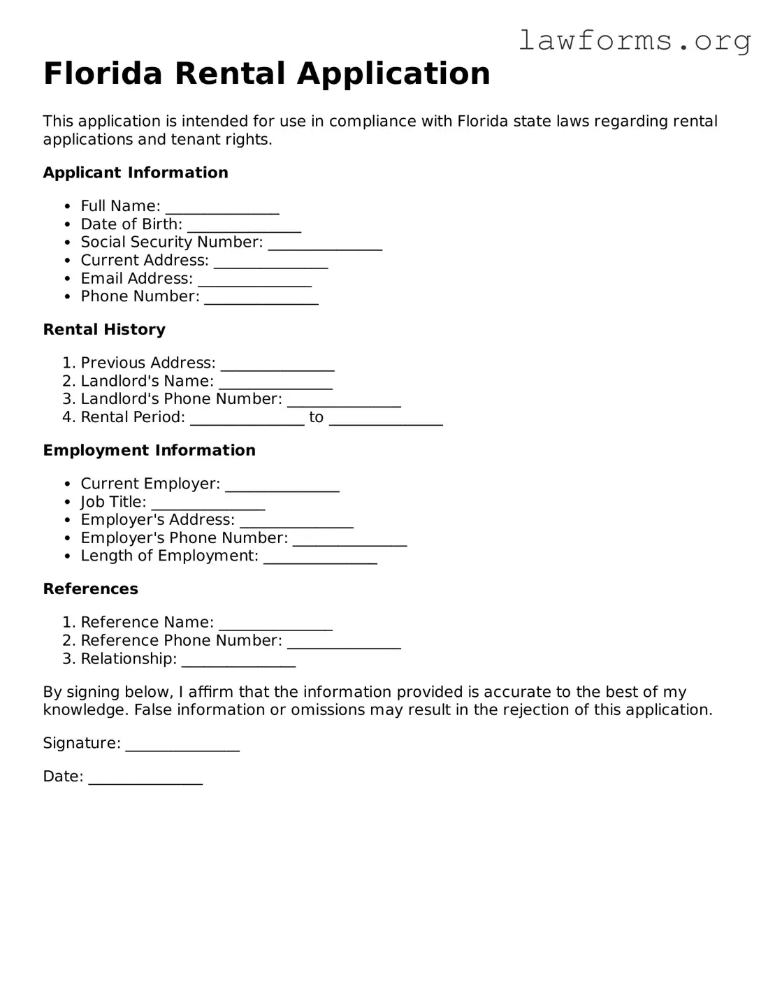 Attorney-Approved Rental Application Template for the State of Florida