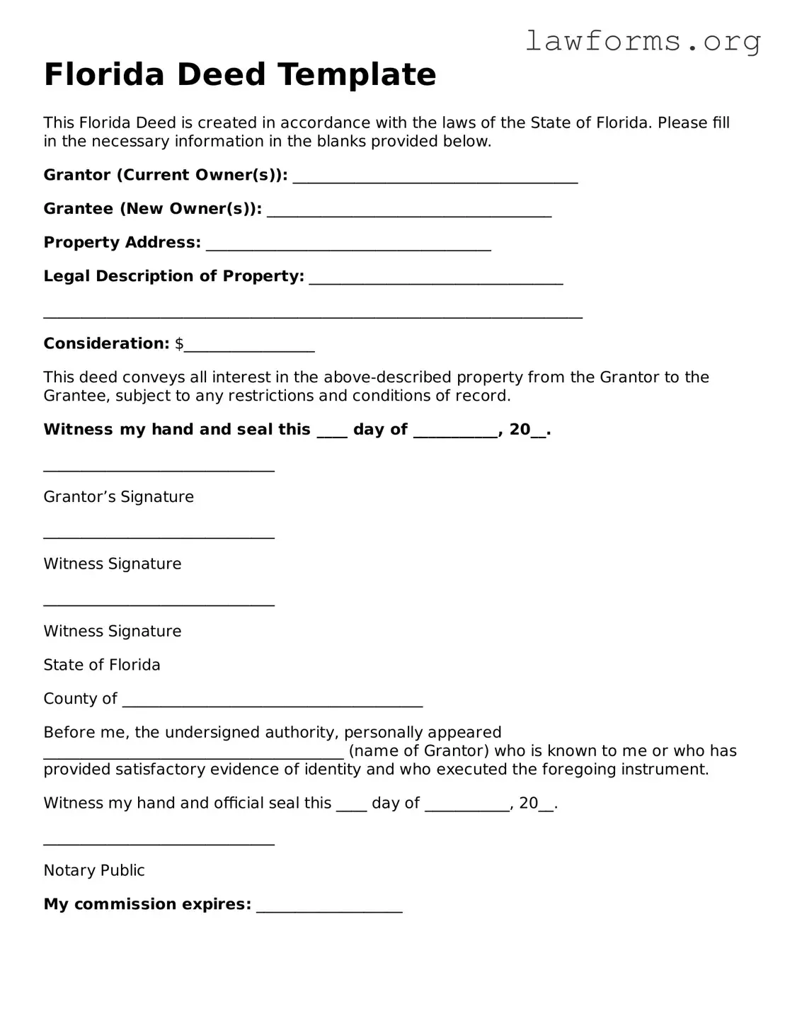 Attorney-Approved Deed Template for the State of Florida