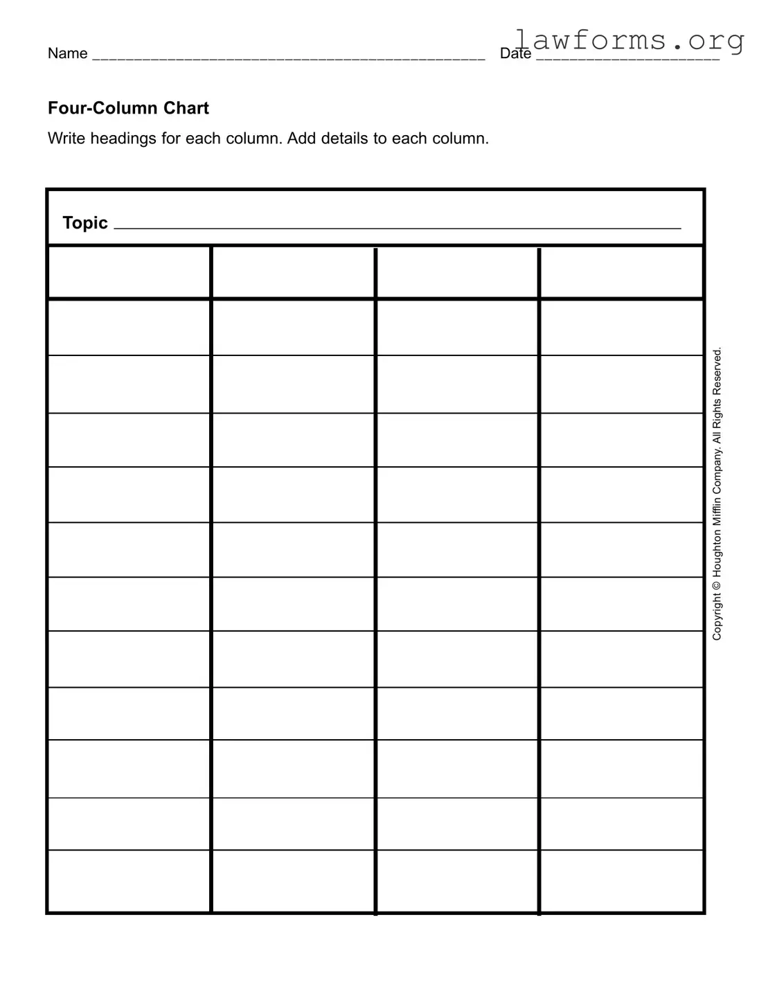Fill Out a Valid Four Column Chart Template