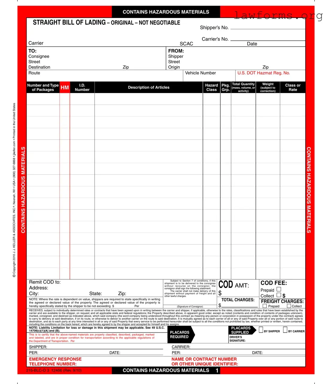 Fill Out a Valid Hazard Bill Of Ladden Template