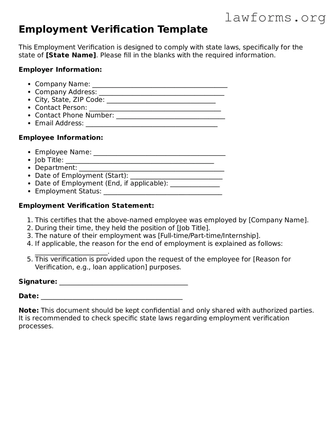 Valid Employment Verification Form