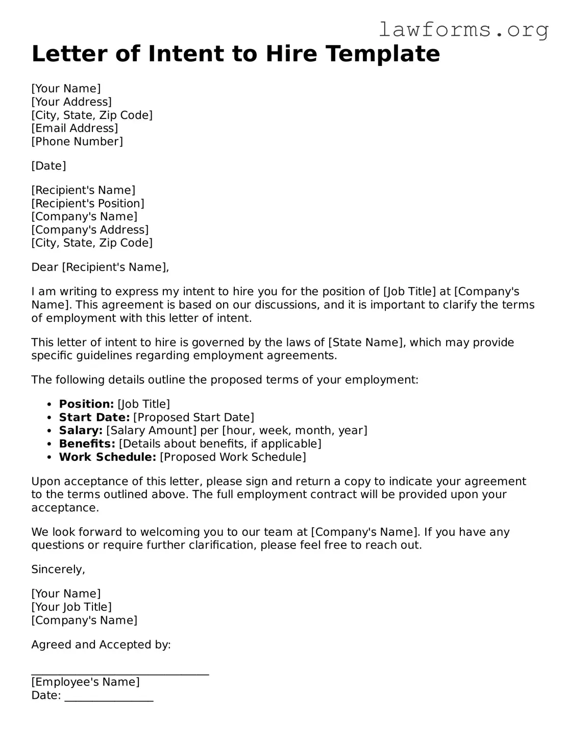 Valid Letter of Intent to Hire Form