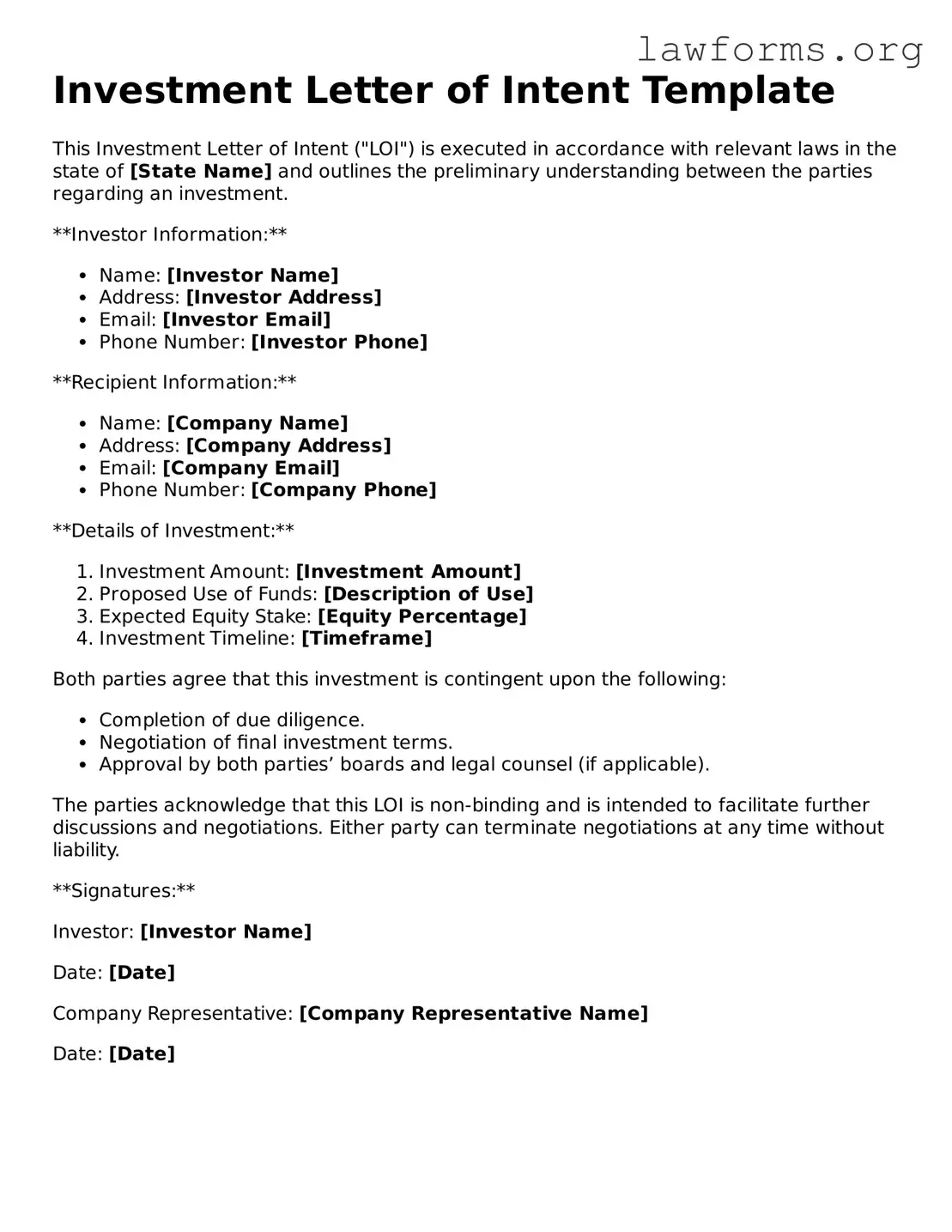 Valid Investment Letter of Intent Form