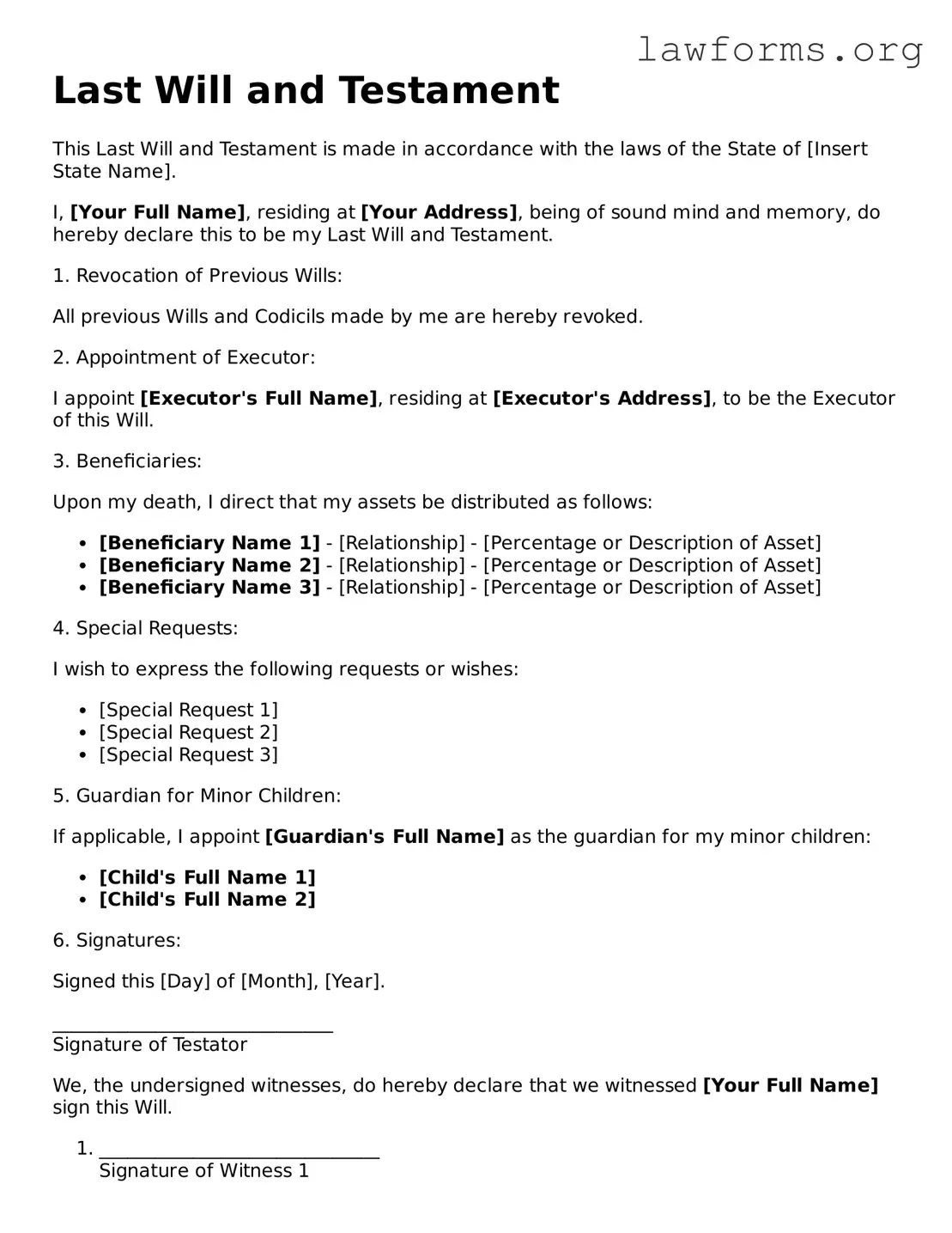 Valid Last Will and Testament Form