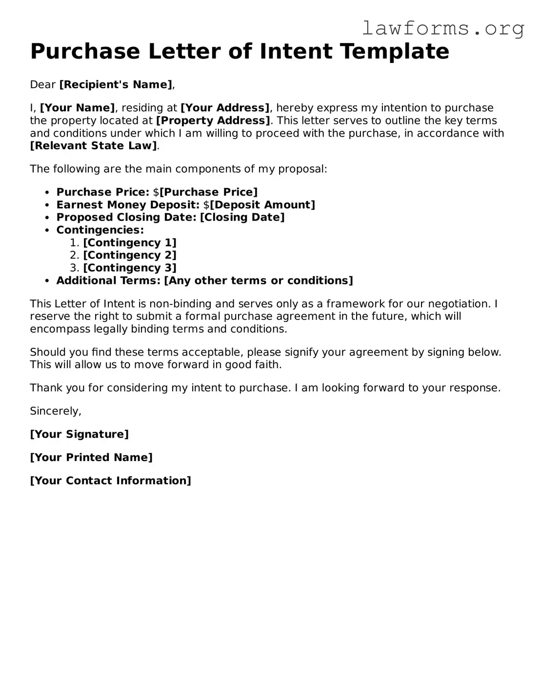 Valid Purchase Letter of Intent Form