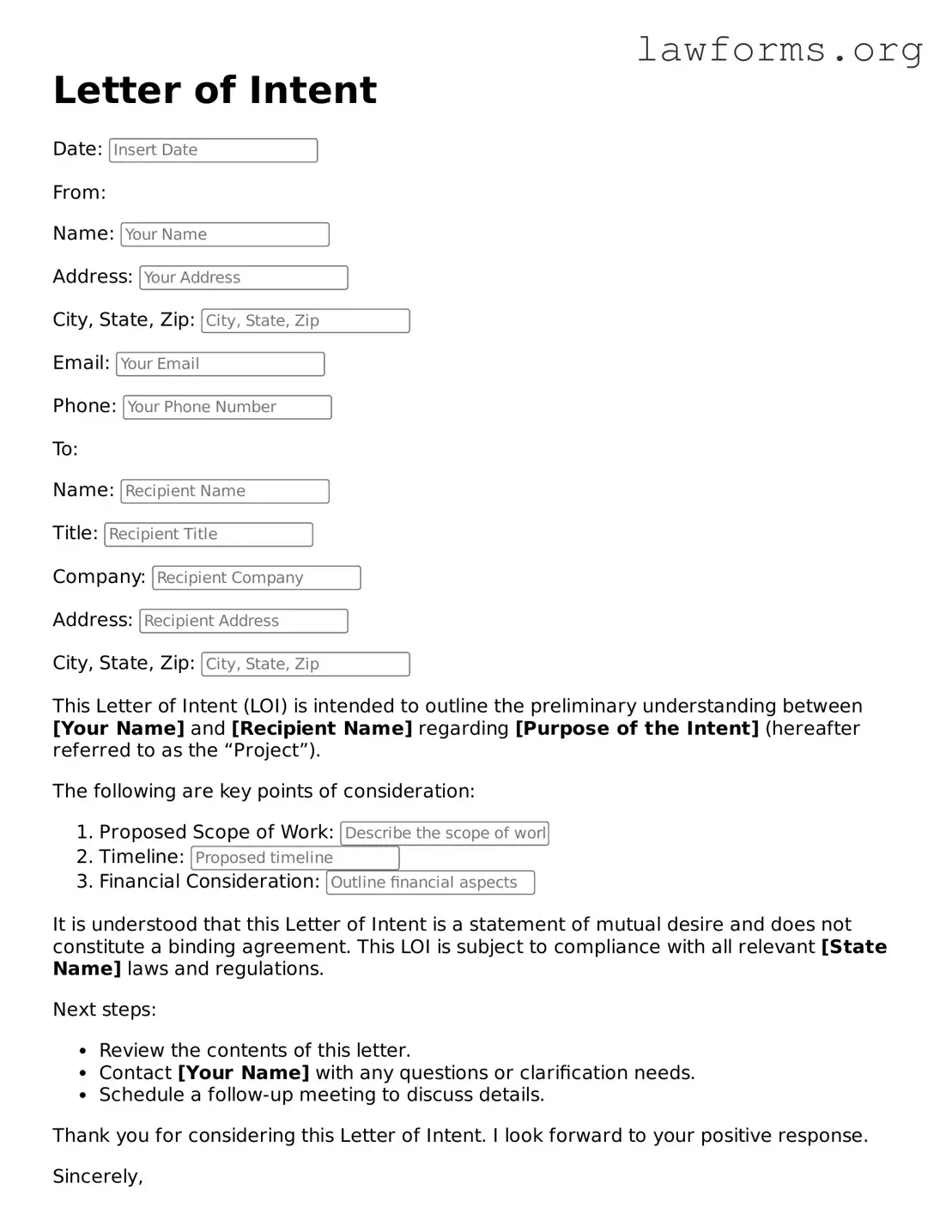 Valid Letter of Intent Form