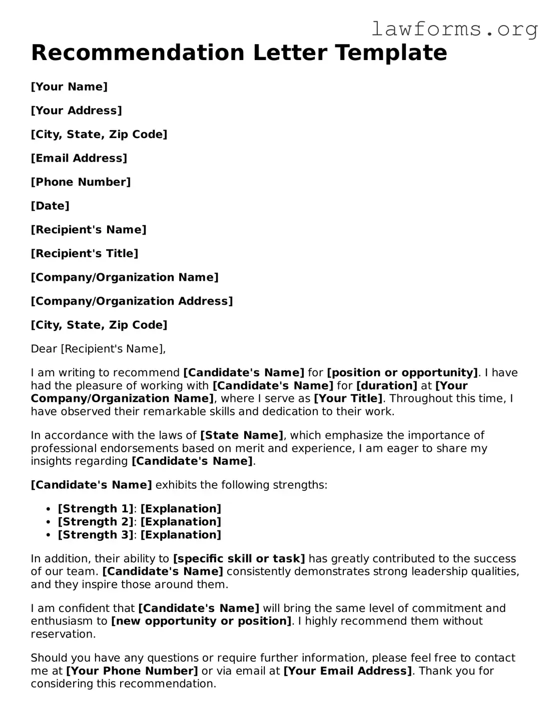 Valid Recommendation Letter Form
