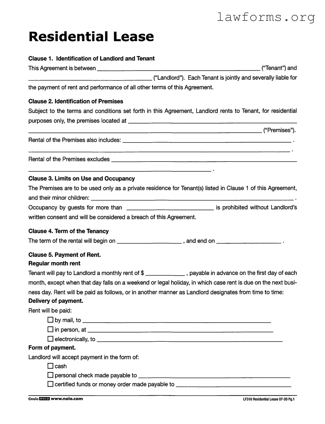 Fill Out a Valid Lf310 Residential Lease Template